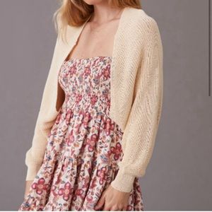 Anthropologie Long Sleeve Open Front Cozy Knitted Shrug Cardigan Cream OS NWOT